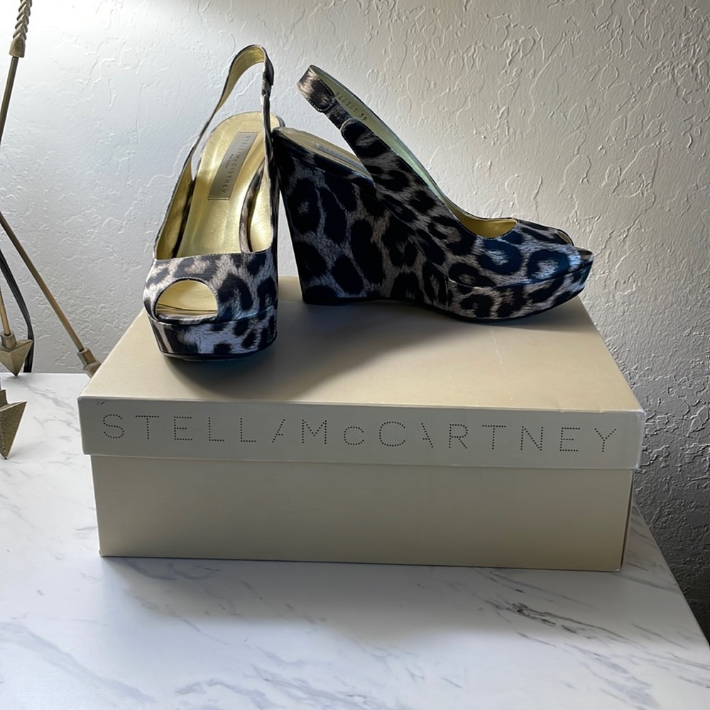 Stella McCartney Leopard Print Platform Wedge Sandals